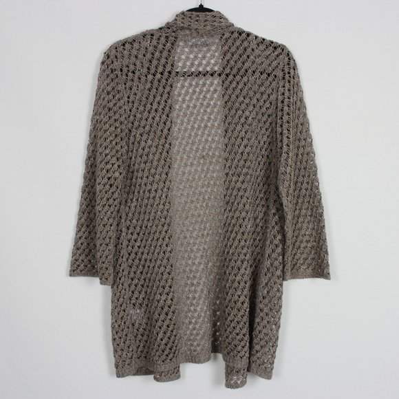 JANA Taupe Open Front Crochet Cardigan - Picture 14 of 14